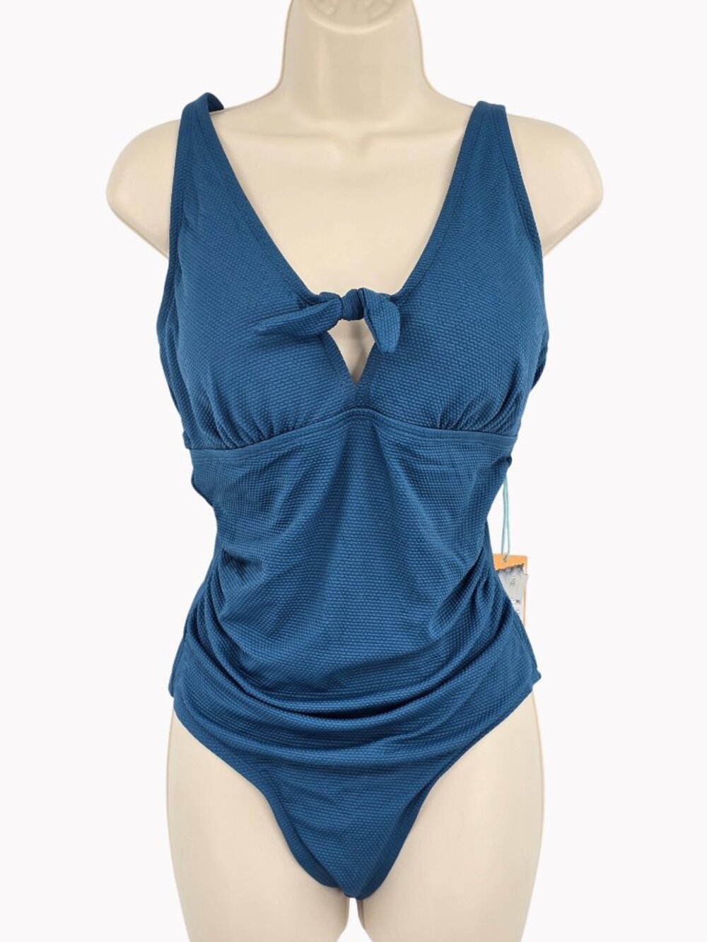 Kona Sol Size 14W Blue Textured One Piece Swimsuit Adjustable Straps New